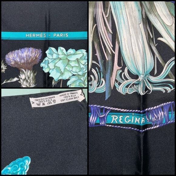 Hermes Silk Scarf Carré 90 Regina Her Majesty The Queen Black W/Box Rare - Picture 4 of 16